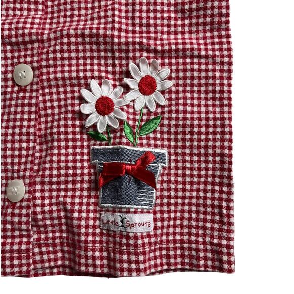 Little Sprouts Y2K Red Gingham Embroidered Daisy Baby Shirt - Picture 3 of 4
